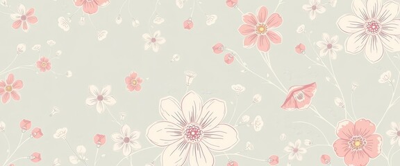 Delicate hand-drawn floral monoline pattern, perfect for textile & wedding designs, printing, repeat