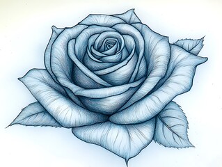 Detailed light-blue rose drawing with shading