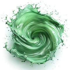Smooth globular green liquid shape drifting midair with detailed texture and shadows on white background. Fluid form concept