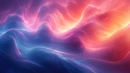 Fototapeta premium A vibrant, abstract canvas of swirling blues, mint greens, and soft pinks, pulsating with the energy of a digital glitch. Interlaced lines and distorted shapes create a futuristic, cyberpunk 