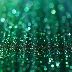 Soft green glitter background in a 2D flat style, where ultrafine glitter particles scatter with a dreamy reflective quality