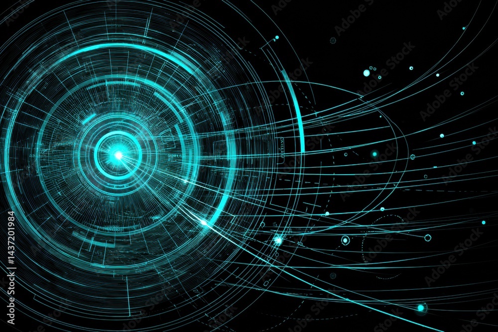 Fototapete Futuristic HUD With Circular Radar and Motion Trails in a Digital Environment Showing Advanced Technology at Work