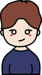 Cartoon illustration of a smiling man with brown hair and navy shirt