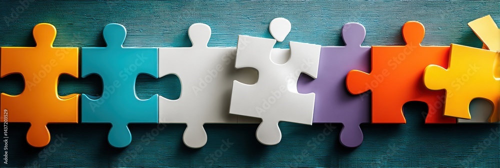 Poster colorful puzzle pieces coming together to symbolize teamwork and collaboration in a creative workspa