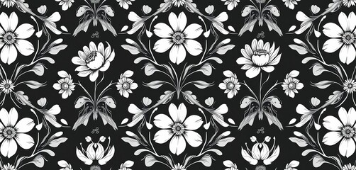 Elegant monochrome floral pattern, seamless vintage design, blossom, graphic
