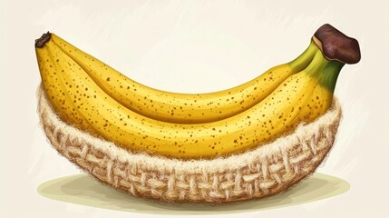 Two Bananas Nestled in Woven Basket