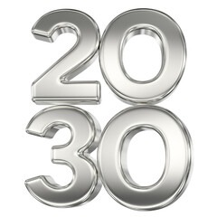 Number 2030 Silver 3D Rendering