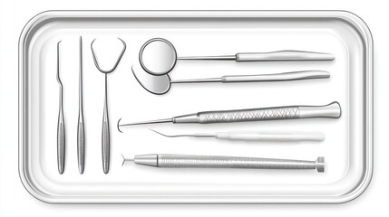 Dental tools in tray, top view
