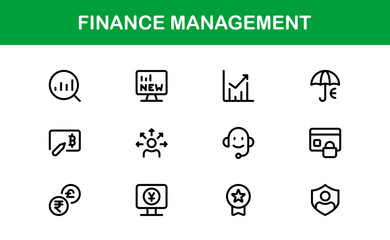 Modern Finance Management Icon Set Vector Illustration. Featuring Essential Symbols for Budgeting, Investments, and Financial Planning for Professional Designs.
