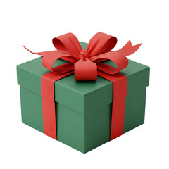 Obraz premium Green gift box with red ribbon and red bow on white or transparent background, PNG