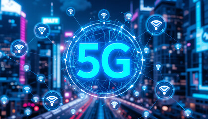 Obraz premium 5G Technology: Next-Generation Wireless Network for Ultra-Fast Connectivity and Low-Latency Communication