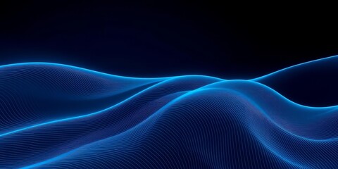 Obraz premium Abstract dark blue wavy stripes background with thin cyan lines; smooth curves, futuristic, sci-fi, simple pattern, neon, stripes