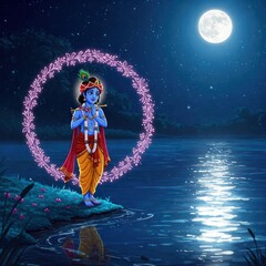 Fototapeta premium krishna bhagwan photo | cute krishna images wallpapers | little radha krishna drawing | krishna wallpaper hd 4k | krishna janmashtami | krishna jayanthi | Divine Lord Krishna Playing Flute Spiritual 