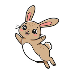 Fototapeta premium Cute Cartoon Bunny Adorable Brown Rabbit Character with Big Ears on White Background