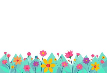 Abstract geometric floral design in vibrant colors, positioned at the bottom, leaving ample space above, brochure, leaflet