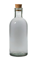 A Transparent Glass Bottle with a Cork Stopper in a Minimalist Setting, Perfect for Storing Liquids, Enhancing Decor, or Serving Beverages