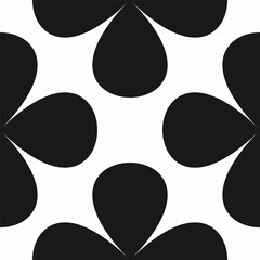 Black and white floral pattern featuring seamless clover shapes. Geometric vector design in retro style, offering high quality illustrations for decor, wallpaper, and print