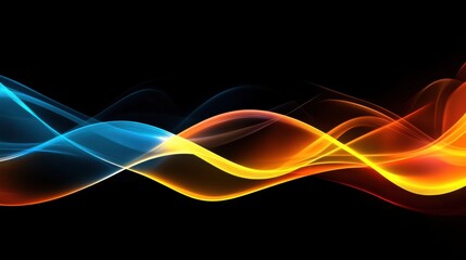 High-tech abstract composition with flowing neon blue and yellow lights, forming a mesmerizing digital wave pattern.