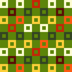 Seamless check grid linear pattern in festive Xmas and New Year colors. Square, block, tile, and quadrant shapes in Memphis style. Geometric vector holiday background with modern, cheerful aesthetics