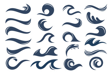 Water wave logo design. Wave shapes collection. Set of sea wave logo in blue . vector illustration