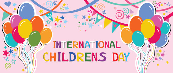 Happy Children day! Celebration pink greeting card. 1 june international childrens day background. Vector Illustration © Semiletava Hanna
