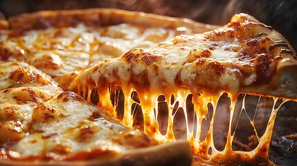 Mouth-watering deep-dish chicago-style pizza being eaten with gooey cheese and delicious toppings
