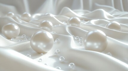 Elegant white pearls on flowing silk