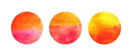 Three Abstract Watercolor Easter Eggs in Warm Colors Isolated on Black Background