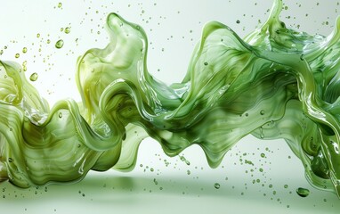 Swirling motion of green liquid forming rising column with soft surface reflections. Fluid dynamics concept
