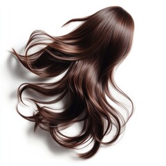 Naklejka premium Realistic photograph of long, flowing brown hair floating in the air against a white background.