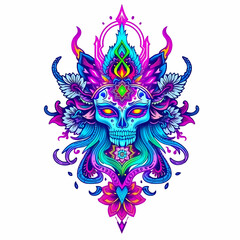 Fototapeta premium Vibrant Ornamental Tattoo Print – Neon Glow, Mystical Symbolism, Retro Spiritual Aesthetic