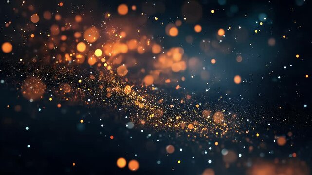 gold glowing particles floating on dark background with soft blur