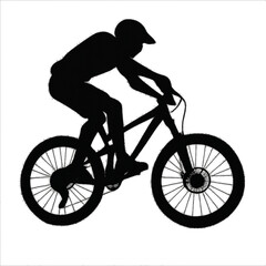 Naklejka premium Silhouette of a Cyclist Riding a Bicycle in Minimalist Black Design on transparent Background Showcasing Active Outdoor Sport and Fitness for Adventure and Healthy Lifestyle Themes