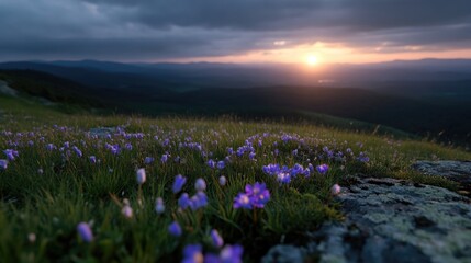 Obraz premium Mountain meadow sunset