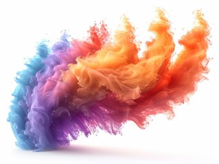 Vertical flow of rainbow-colored smoke rising gracefully, each strand defined yet blending smoothly, hovering over a clean white background concept