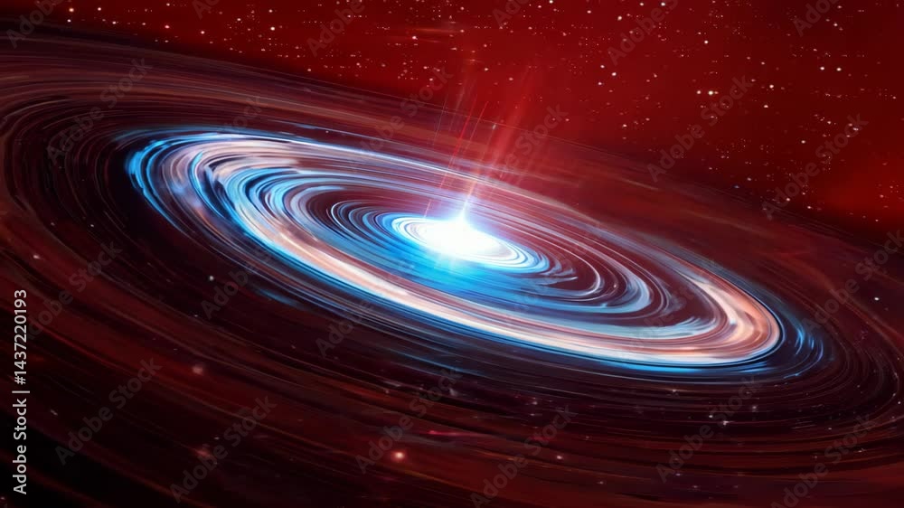 Wall mural seamless looping 4k animation of a galaxy with blue stars on a red background