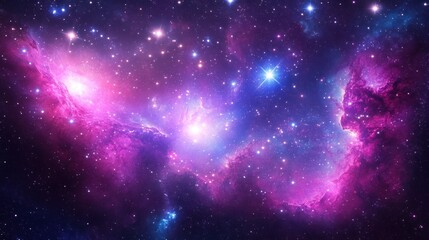 Naklejka premium Deep space nebula with vibrant colors. Vast expanse of cosmic clouds, glowing with radiant light and scattered stars