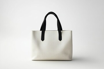 A blank shopping bag with black handles, luxury matte aesthetic isolated on white