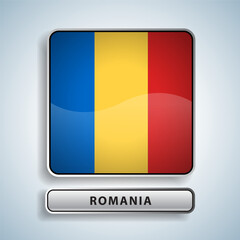 Fototapeta premium Romania flag square button Isolated on color gradient background. Exclusive Icon flag