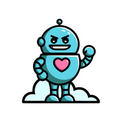 Obraz premium Cute Angry Robot Cartoon with Heart Symbol Vector Illustration