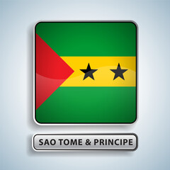 Sao Tome and Principe flag square button Isolated on color gradient background. Exclusive Icon flag