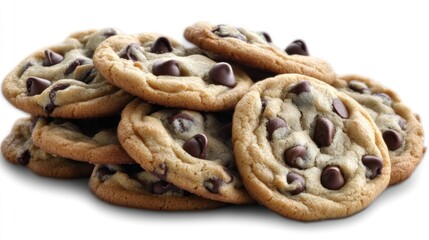 Delicious, chewy chocolate chip cookies.  A stack of warm, gooey cookies bursting with chocolate chips