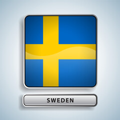 Sweden flag square button Isolated on color gradient background. Exclusive Icon flag
