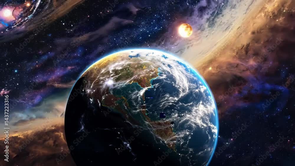 Wall mural vibrant planet in outer space: a cosmic background for astronomy and science