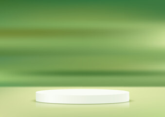 Green background vector 3d with white podium. 3D abstract studio room with pedestal podium. Space for selling products on the website. Vector illustration.