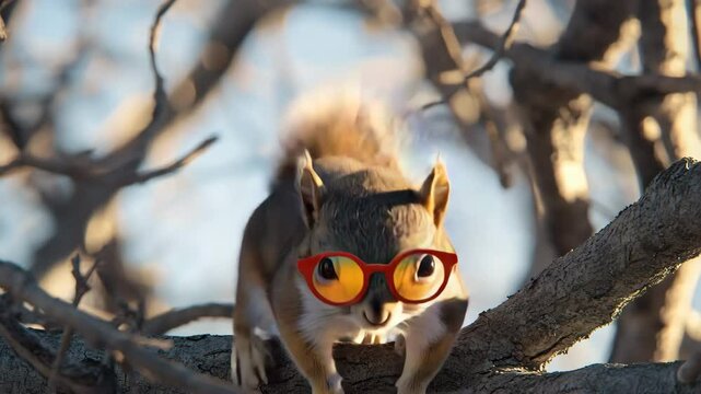 Playful squirrel wearing stylish sunglasses posing with a fun attitude in a natural outdoor setting