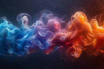 Vivid rainbow smoke trailing from left to right in layered wisps, suspended on a deep black background. The colors melt into each other with a soft, glowing texture concept