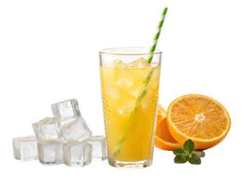 Refreshing orange juice drink with ice cubes isolated on a white background � transparent png � ai generated