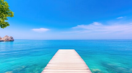 Fototapeta premium Tranquil Wooden Pier Over Turquoise Water