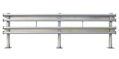 Stainless steel highway guardrail isolated on white background PNG